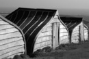Upturned boat sheds at Lindisfarne